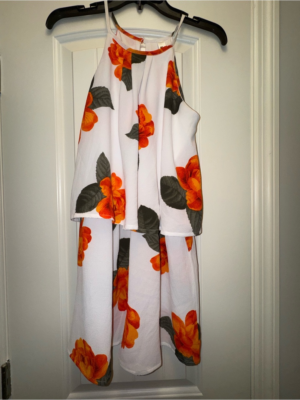 Women’s White Floral Halter Romper with Orange Flowers